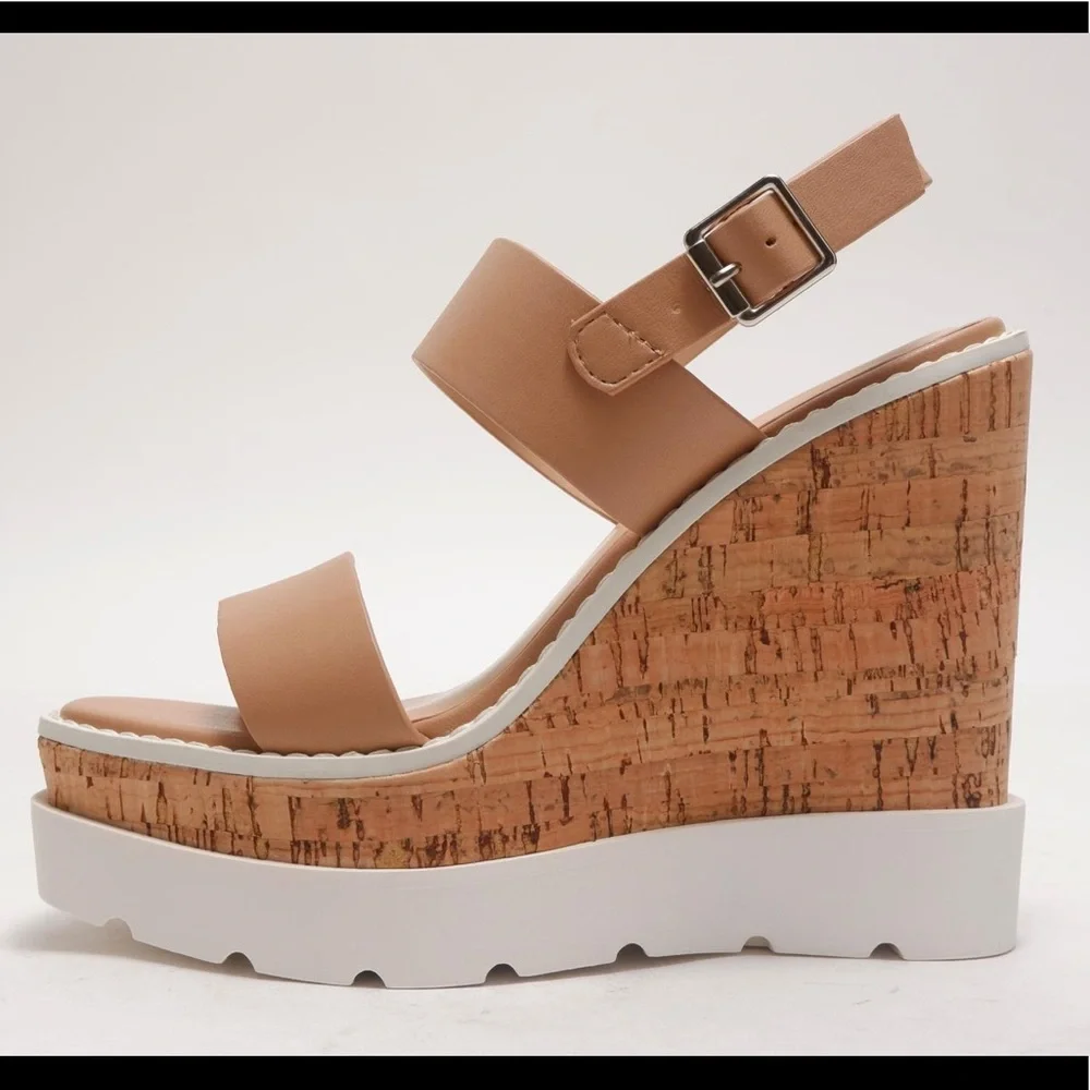 Tan/Natural cork platform Lug sole sandal - Picture 4 of 6